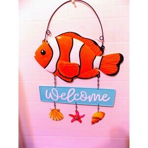 NEW Metal Fish Welcome Wall Hanging Finding Nemo  Coastal Tropical Florida Decor